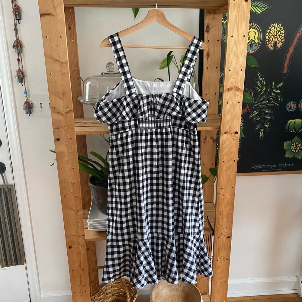 J. Crew Black White Gingham Plaid Ruffle Midi Dress 14 - Picture 4 of 16
